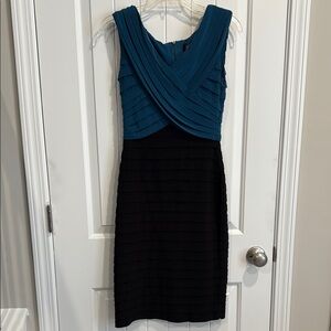 Adrianna Papell Teal and Black Midi Dress